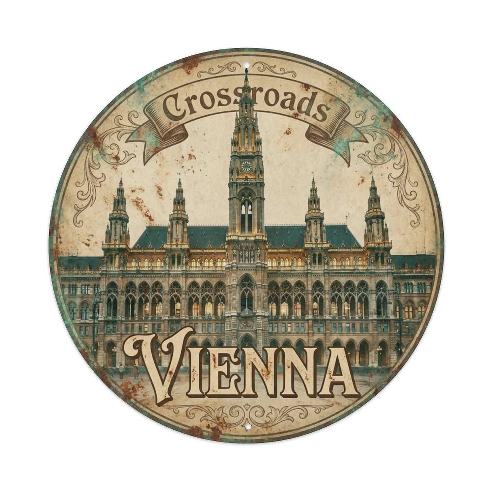 Yrnq 8X8inch Vintage Style Vintage Travel Vienna Austria Hub 1 Metal Tin Sign