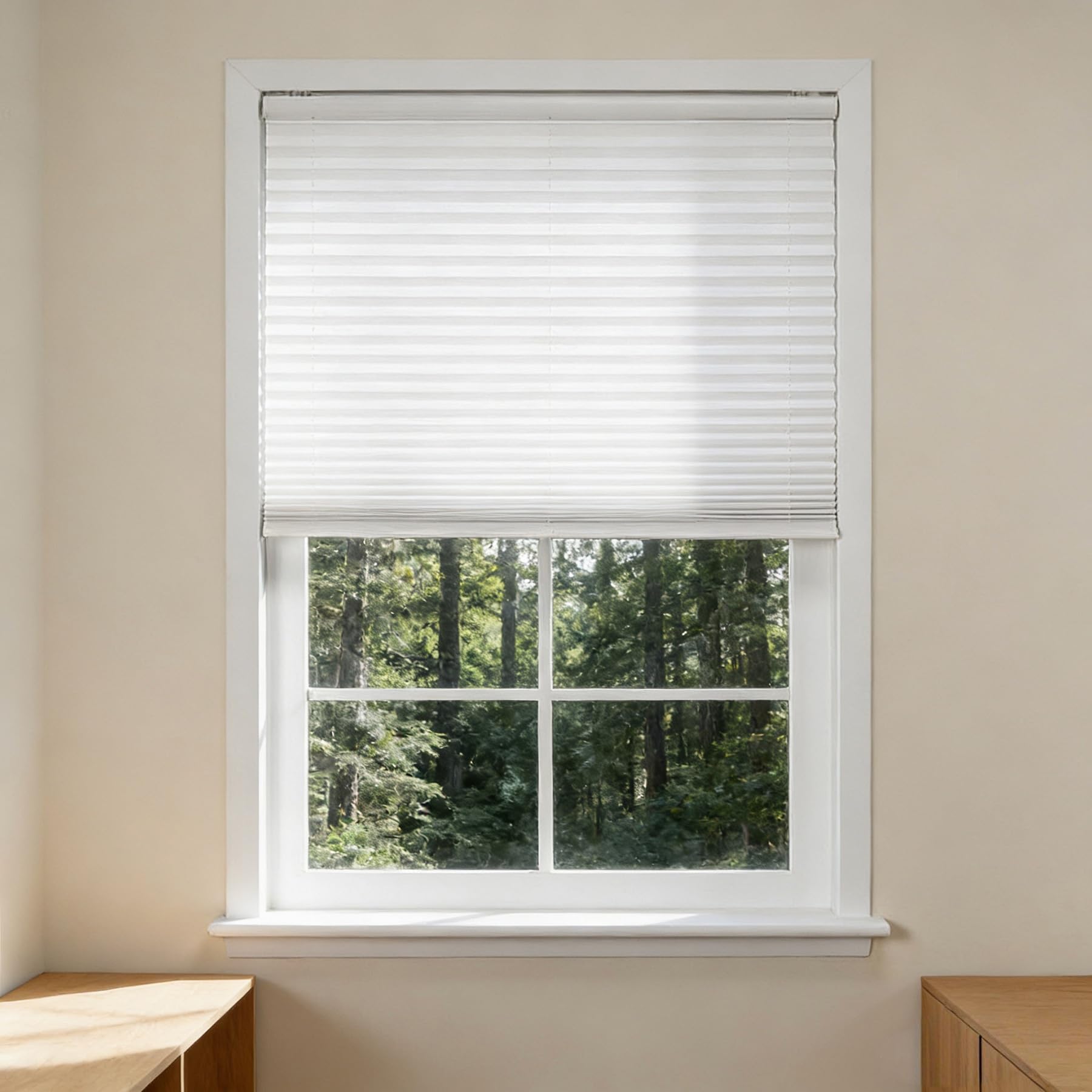 Store plissé pare-soleil réglable double sens sans percer