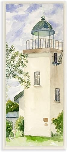 Stupell Industries Horton Point Lighthouse Coastal Architecture Landscape, Design by Melissa Hyatt LLC - Placa de pared, 7 x 17 pulgadas, color beige