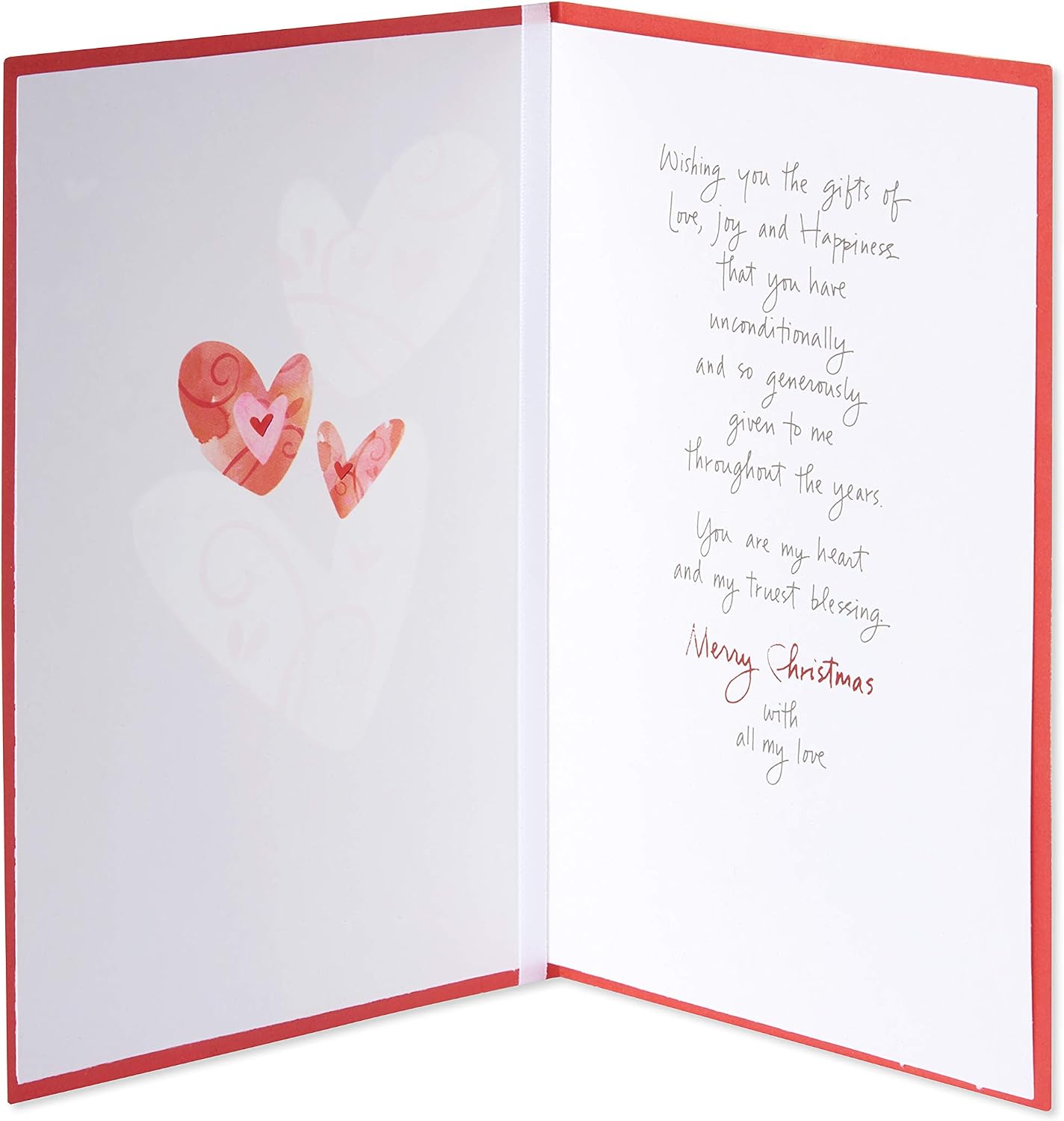 American Greetings Christmas Card for Wife, Romantic Holiday Greeting with Hearts and Ribbon (My Truest Blessing)