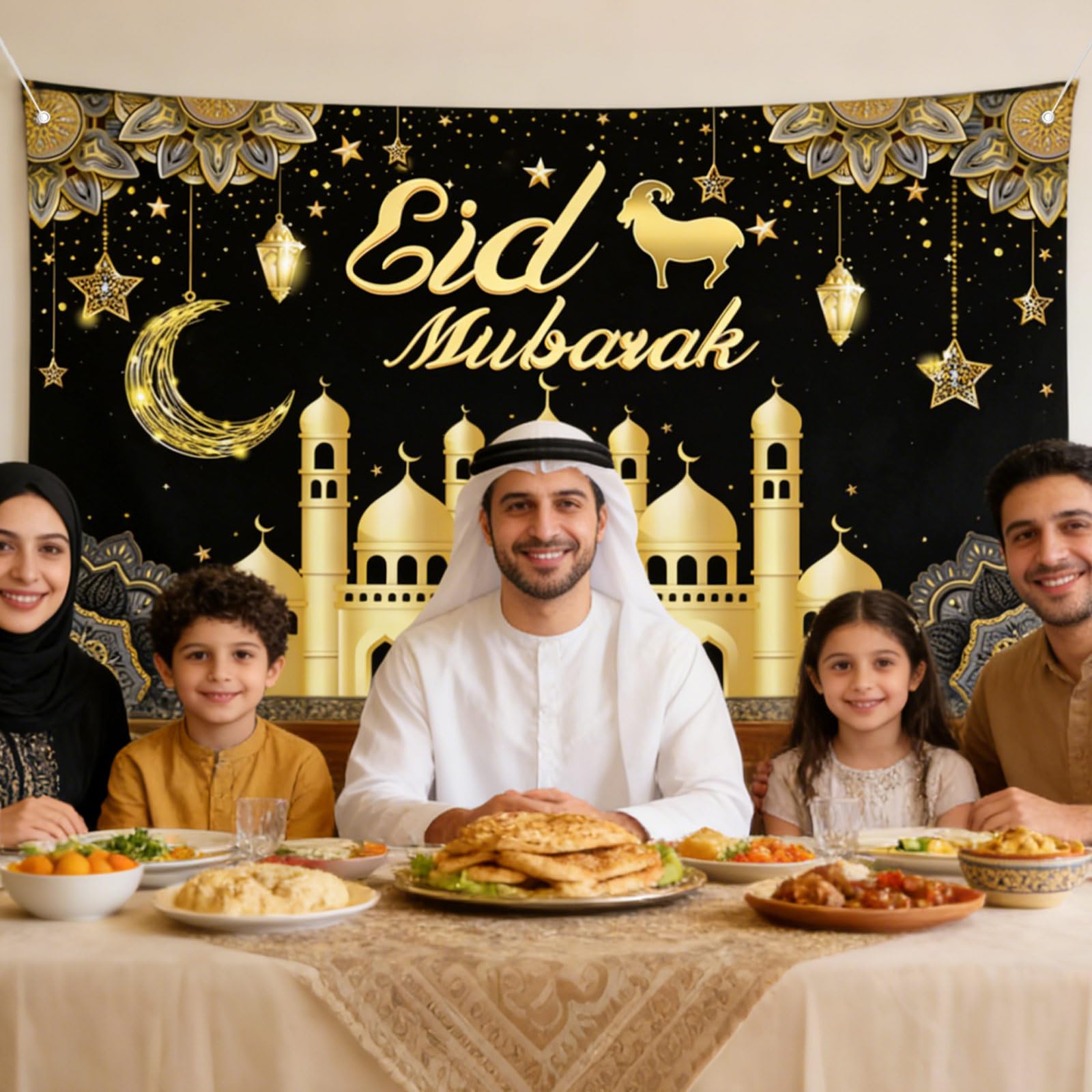 70x43Inch Eid Mubarak Banner, 2026 New Ramadan Mubarak Banner, Edge Covering & Durable Material Eid Banners - Image 2