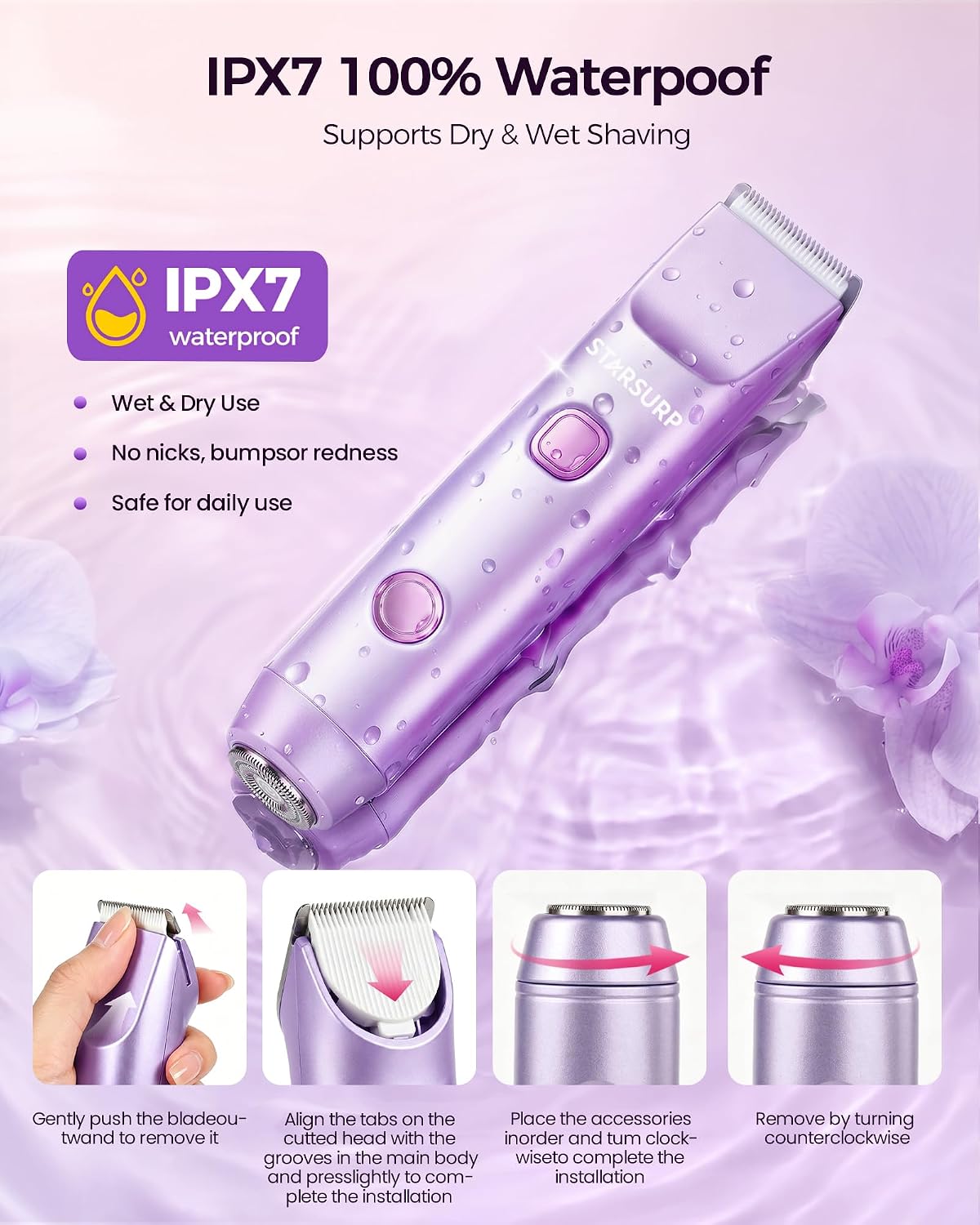 Bikini Trimmer for Women, Electric Razor & Shaver with Dual Ceramic Blades