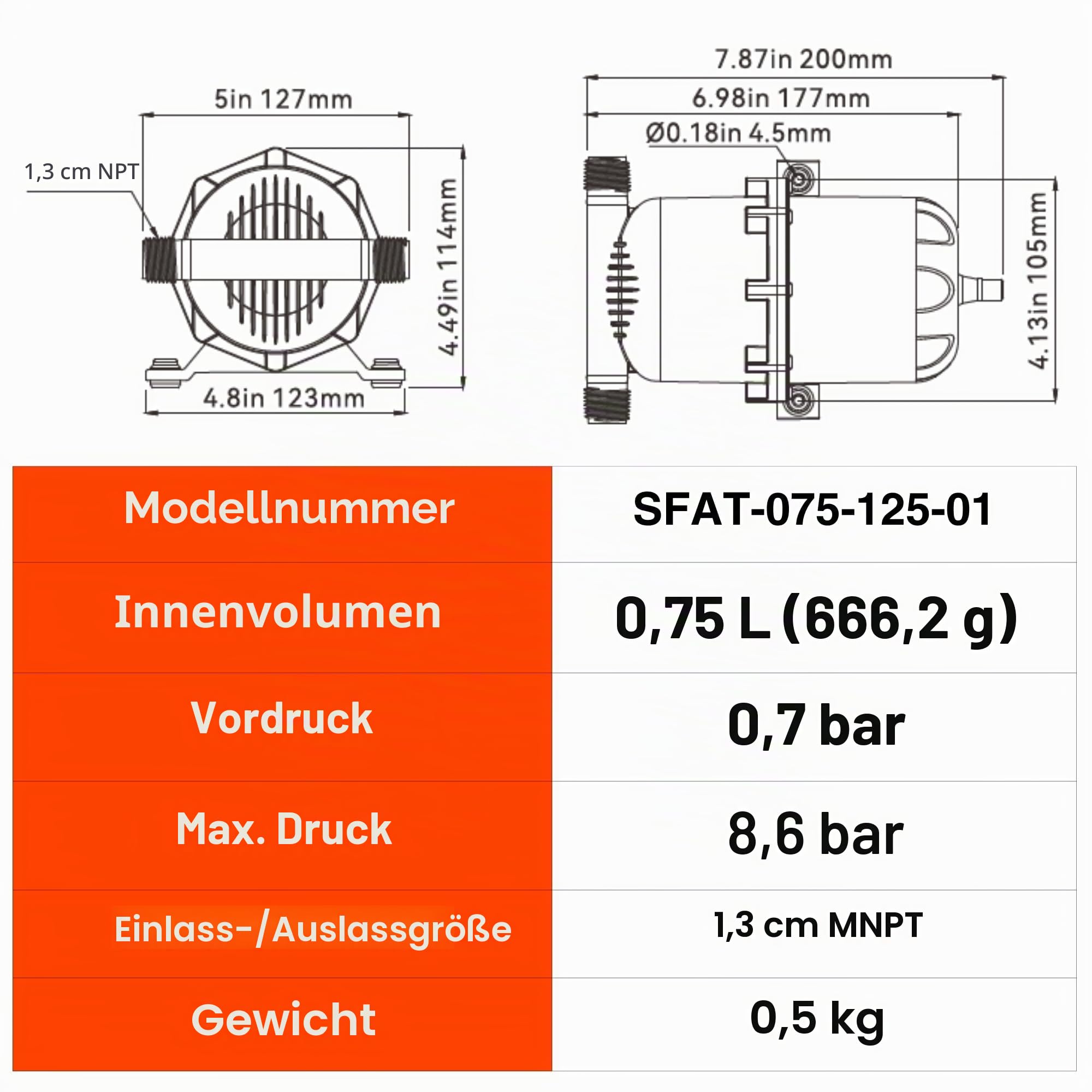 Seaflo 0,75 Liter Druckspeicher