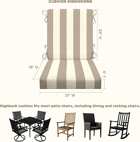 Miniatura 6 de Honeycomb Cojín para silla de comedor con respaldo alto gris piedra a rayas para interiorexterior relleno de fibra reciclada, resistente a la