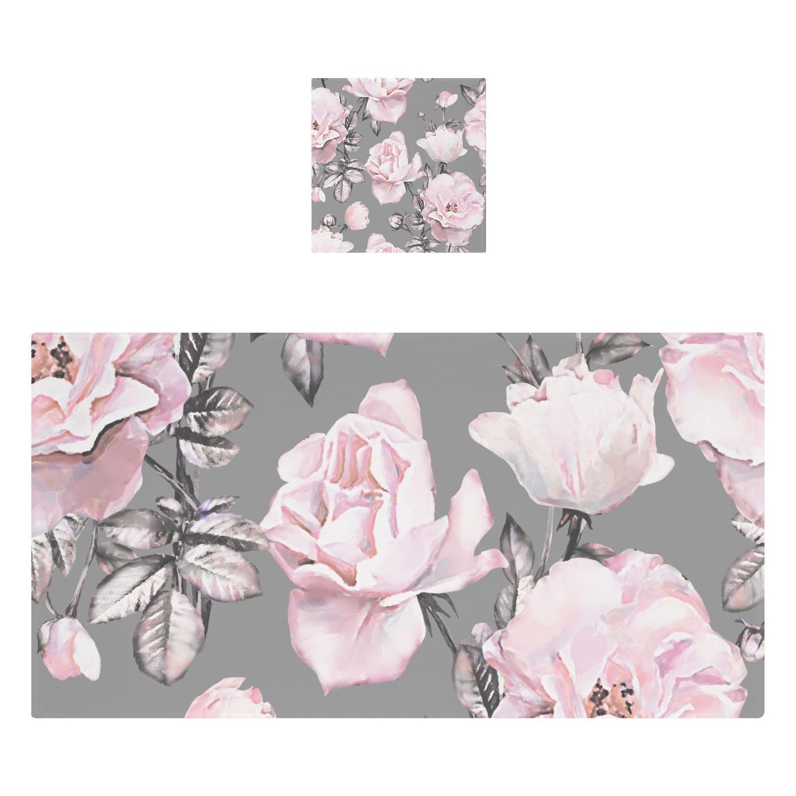 ALAZA Pink Rose Watercolor Flower Grey Bath Towel Sets for Bathroom Set of 2 Cotton Hand Towels, 1 Extra Large Bathroom Towel, 1 Wachcloth, Soft