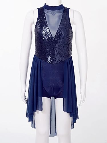 Miniatura 2 de JEATHA Vestido de baile de ballet sin mangas con lentejuelas de malla ilusión, vestido de leotardo de jazz latino
