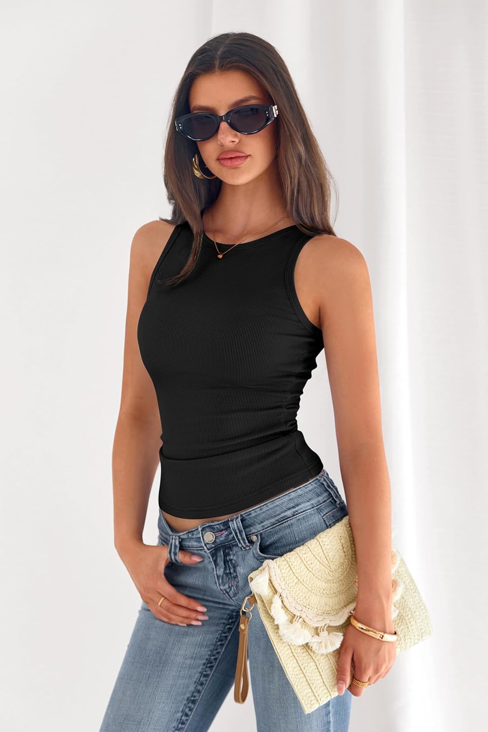 PRETTYGARDEN Womens Summer High Neck Ribbed Tank Tops Casual Basic Sleeveless Slim Fitted Racerback Workout T Shirts - Image 3