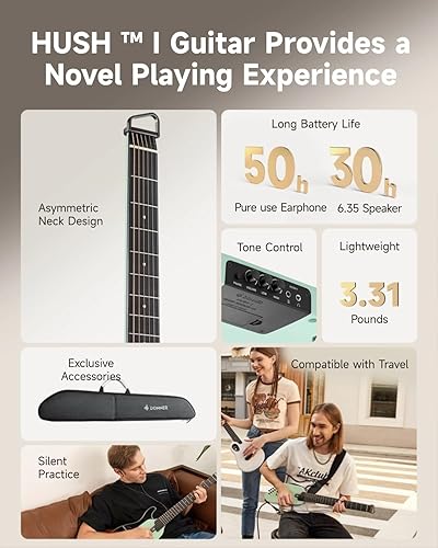 Miniatura 10 de Donner HUSH-I - Guitarra silenciosa sin cabeza, marcos extraíbles, guitarra eléctrica acústica ultraligera con bolsa de concierto y accesorios, caoba