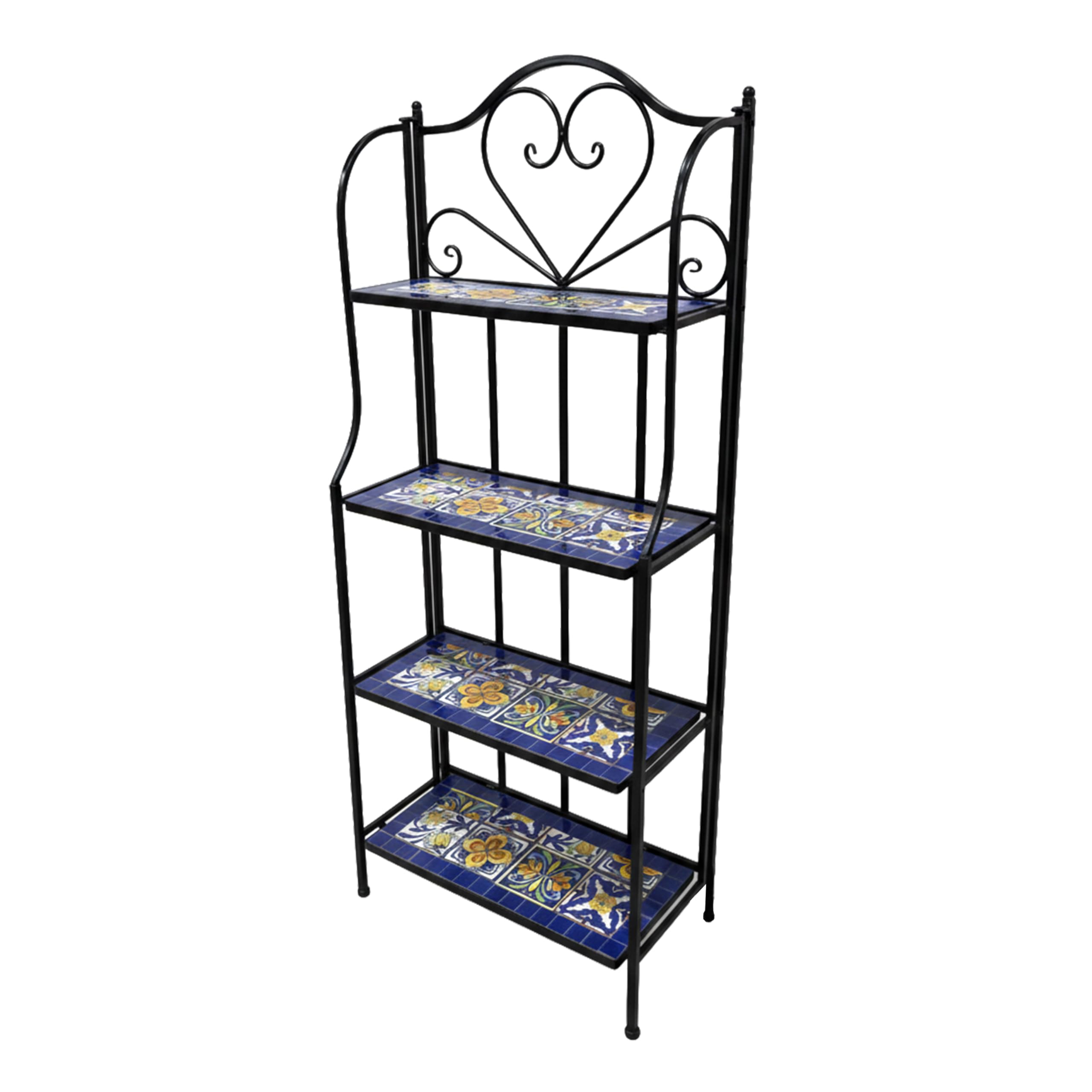 AXI Cleo Metall Blumenregal Mosaik im Mediterranen Stil Blau/Gelb | Pflanzenregal mit 4 Ebenen aus Metall mit eingelegten keramischen Mosaikfliesen | Blumenleiter für Garten - 64 x 27 x 140,5 cm