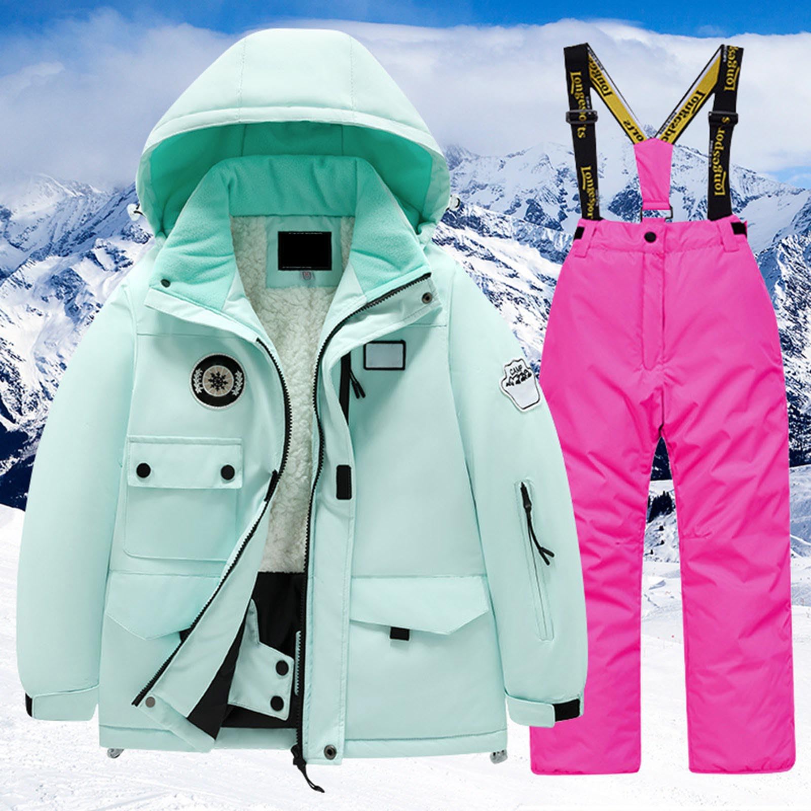 Genérico Traje de Esquí Infantil Femenino Conjunto Chaqueta y Pantalones de Lana con Múltiples Bolsillos Impermeable Cortavientos para Invierno Snowboard y Deportes Nieve