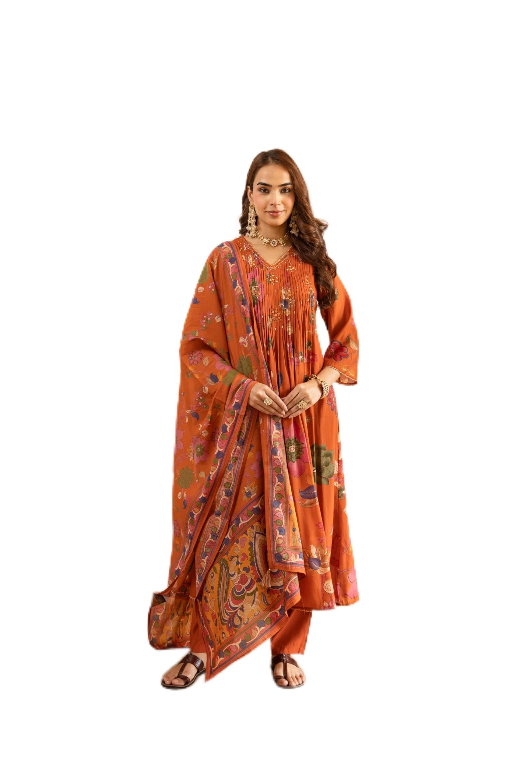 nehamta Women's Met Chanderi Kurta With Pant & Dupatta Set-NMK3373-P-picture-29