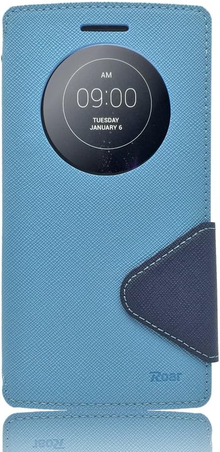 LG G FLEX 2 case, Roar Wallet Case with View Window- PU Leather Magnetic Clip Protective Book Style Cover with Stand [Color Matching][Card Holder Slot] for LG G FLEX 2 (Light Blue/Navy)
