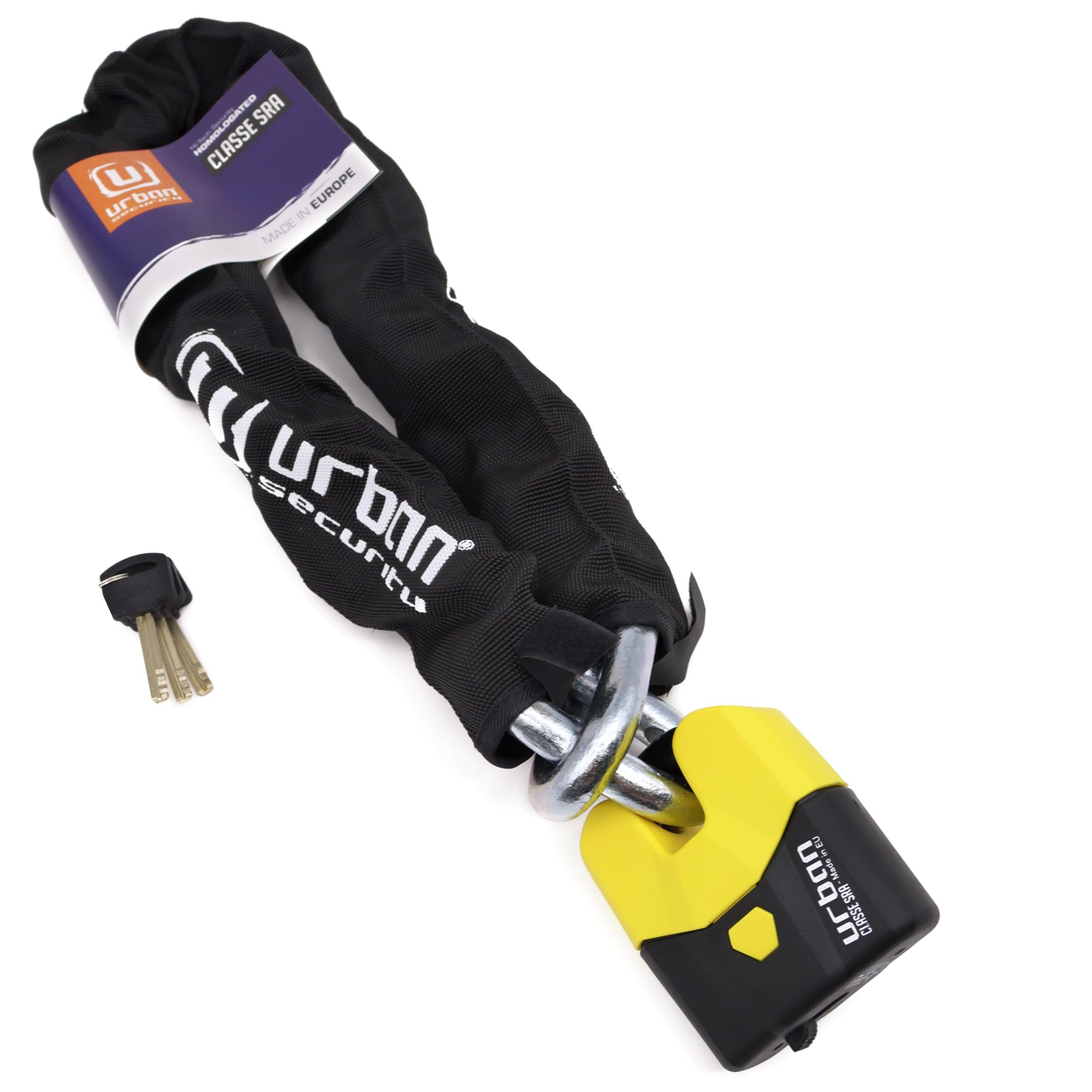 URBAN U8K100 Candado Moto Cadena Antirrobo, Homologación SRA Alta Seguridad, Acero Endurecido ø15, Doble Cierre, Cerradura Anti-Ganzua Anti-Taladro, 100cm para Anclaje Garaje Moto Bicicleta Eléctrica
