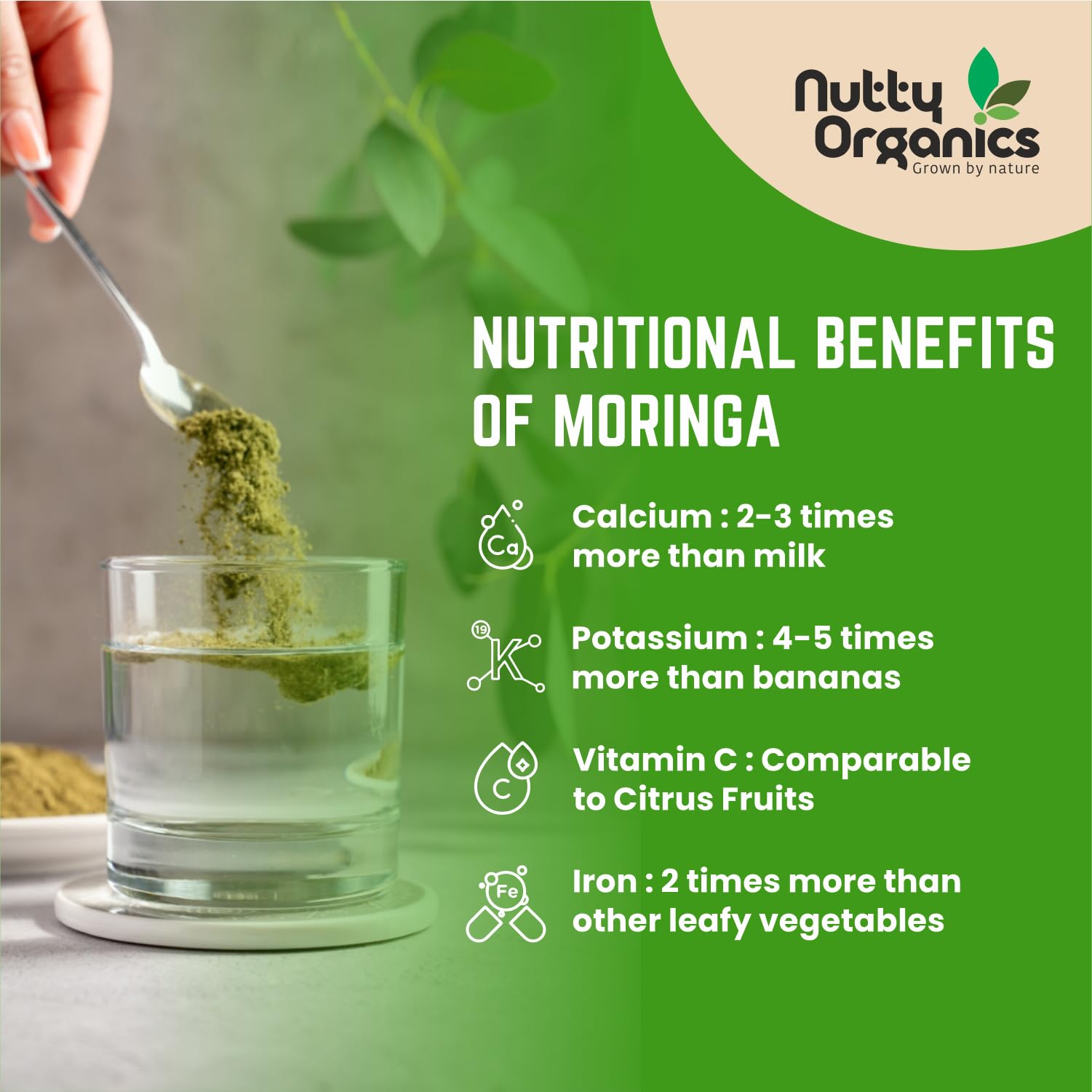 NUTTY ORGANICS Moringa Leaf Powder – USDA Organic Certified – Superfood for Energy, Immunity & Detox – 200 Gram – Non-GMO, Vegan, GMP & India Organic Certified — Amazon image 4