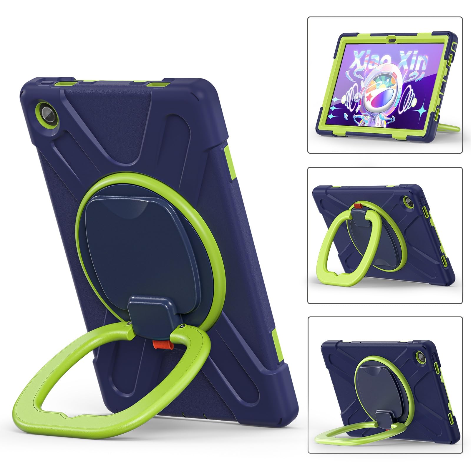Etui do Lenovo Tab M10 Plus 3. generacji 10,6 cala 2022 (TB125FU/TB128FU/TB128XU), odporne na wstrząsy, solidne etui z obrotową podpórką 360, pasek na rękę/ramię, wytrzymały (granatowy)