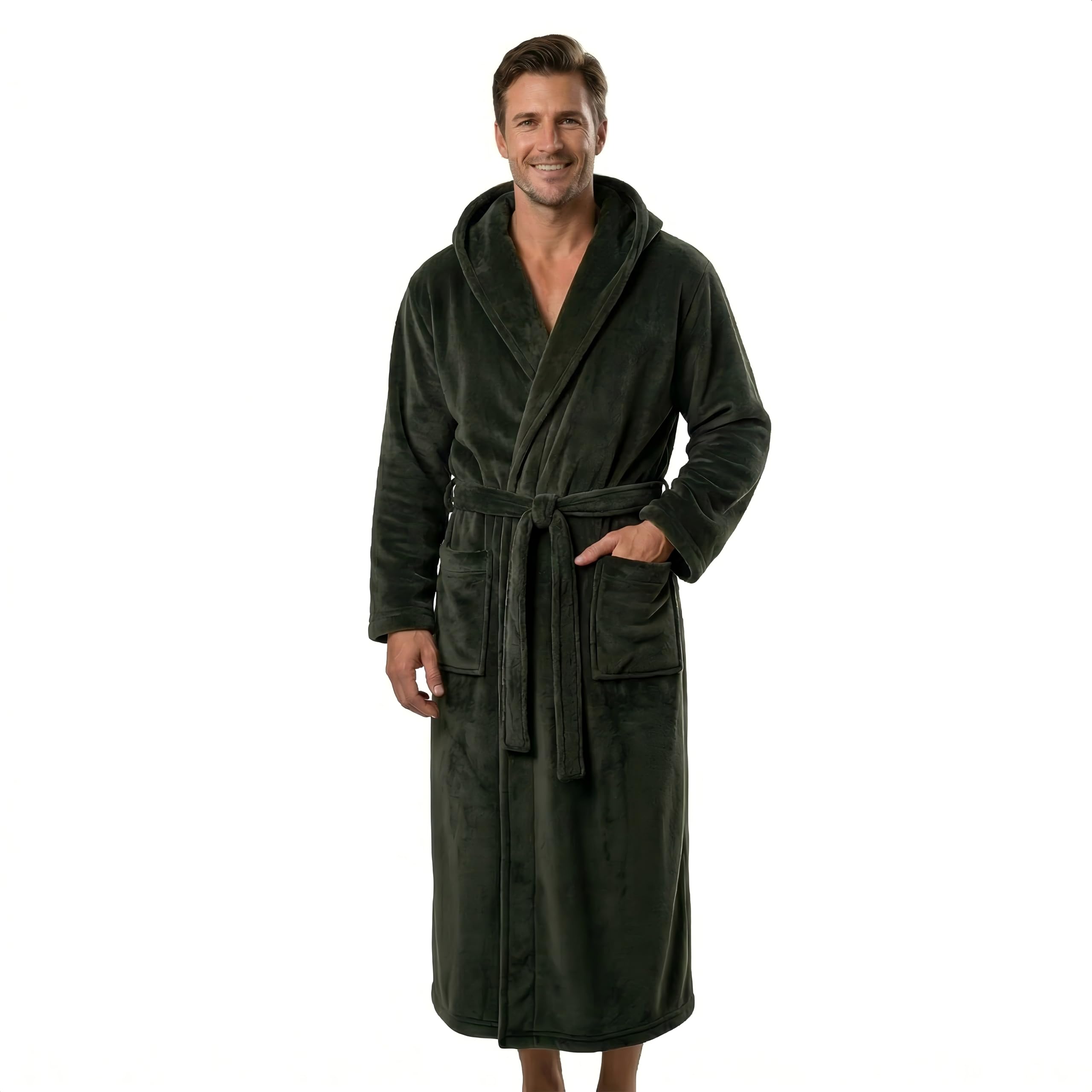FashGudim Mens Robes Big and Tall with Hood Two-Tone Flannel Fleece Contrast Bathrobe Full Length Plush Long Robe House Coat