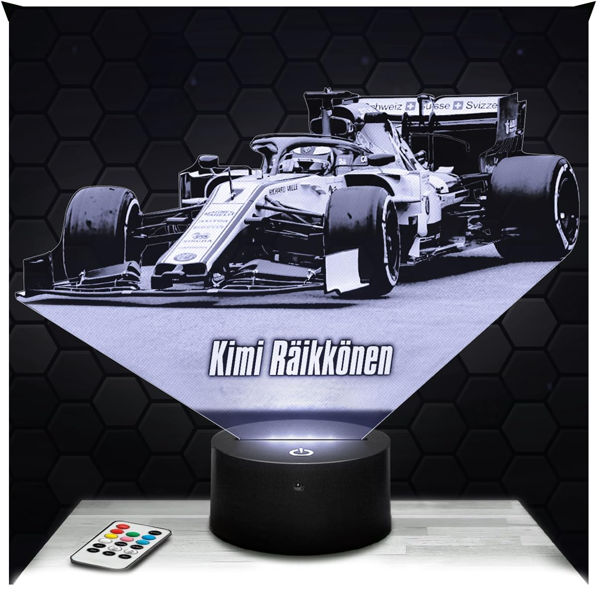 Lampephoto.fr - Formula 1 Kimi Räikkönen F1 3D Lamp Night Light 3D LED Illusion, Christmas, Gift idea for Boys and Girls, Night Light for Children's or Adult's Bedroom, Gift Merchandising