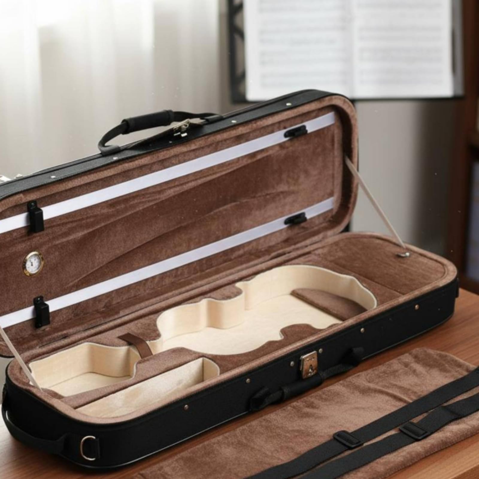 Estuche de Violín de Tela Oxford Ligero Estuche Rectangular Violín Antigolpes Instrumento Musical para Concierto, Negro, Negro Cadena Plateada