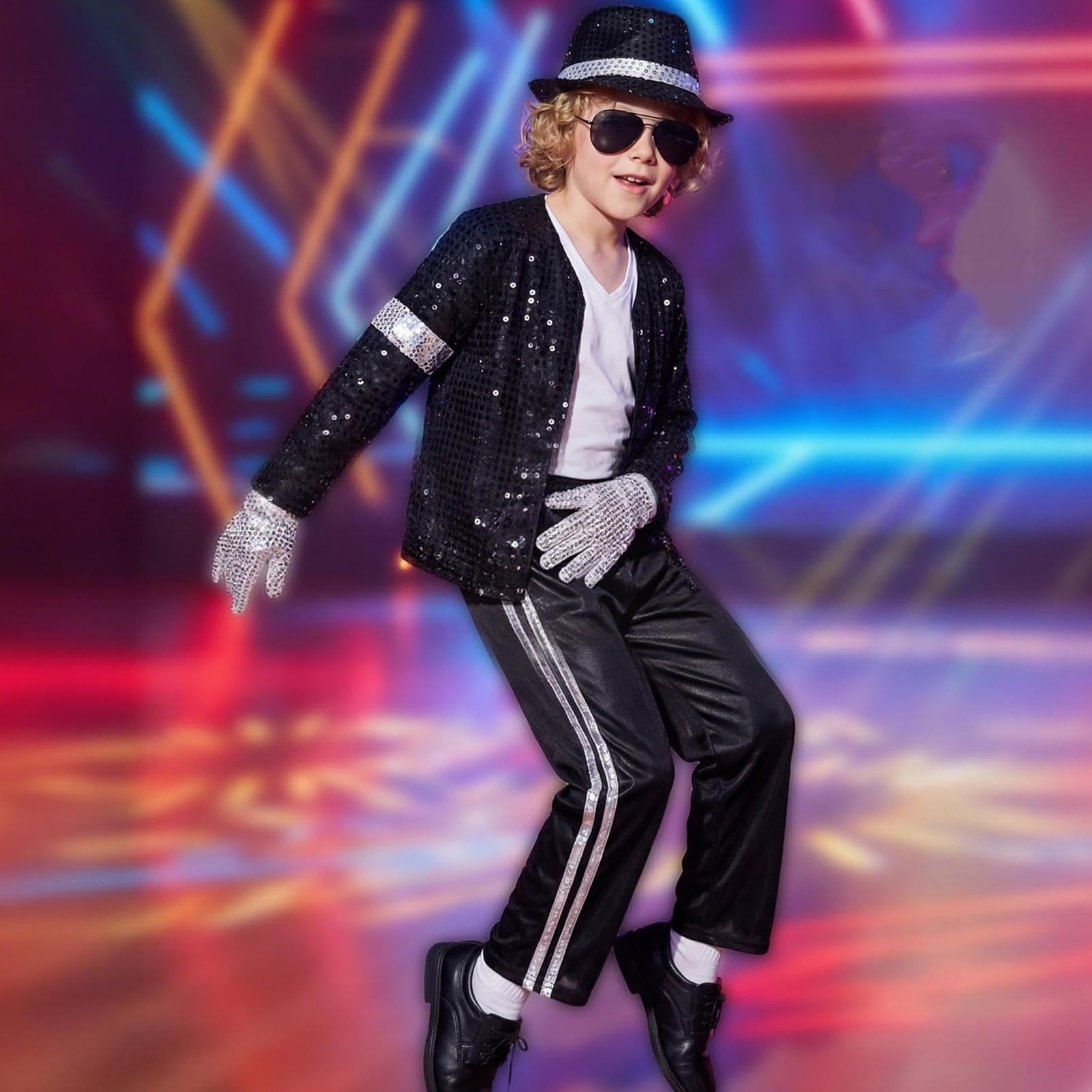 Genérico Disfraz Michael Disfraz Jackson Niño, Costume Para Niño, Chaqueta Y Pantalón Lentejosos Estilo Años 80-90, Para Halloween Carnaval Christmas