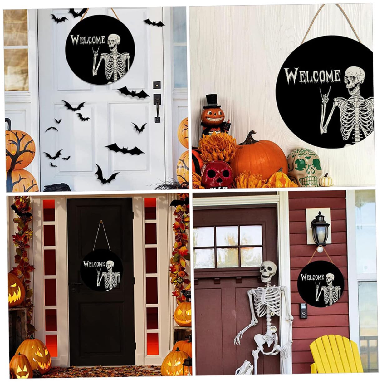 Ciieeo 4 Pz Decorazione Scheletro di Halloween Etichetta Appesa di Halloween Decorazione di Segni di Porta di Benvenuto del della Porta Corda di