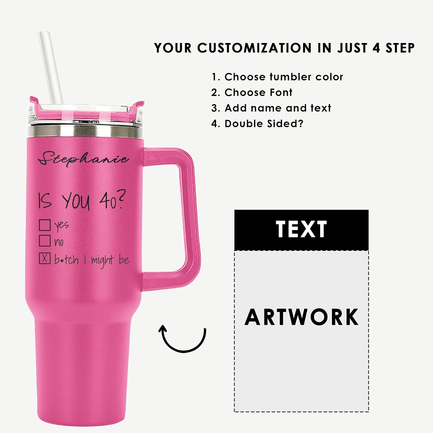 40th Birthday Gifts Personalized Tumbler 40 oz Laser Engraved, Insulated Cup with Handle, Lid and Straw, Funny Is You 30 Gift Idea for Mom Dad Husband Wife Sister Friends Coworker– 40th Bday Gifts