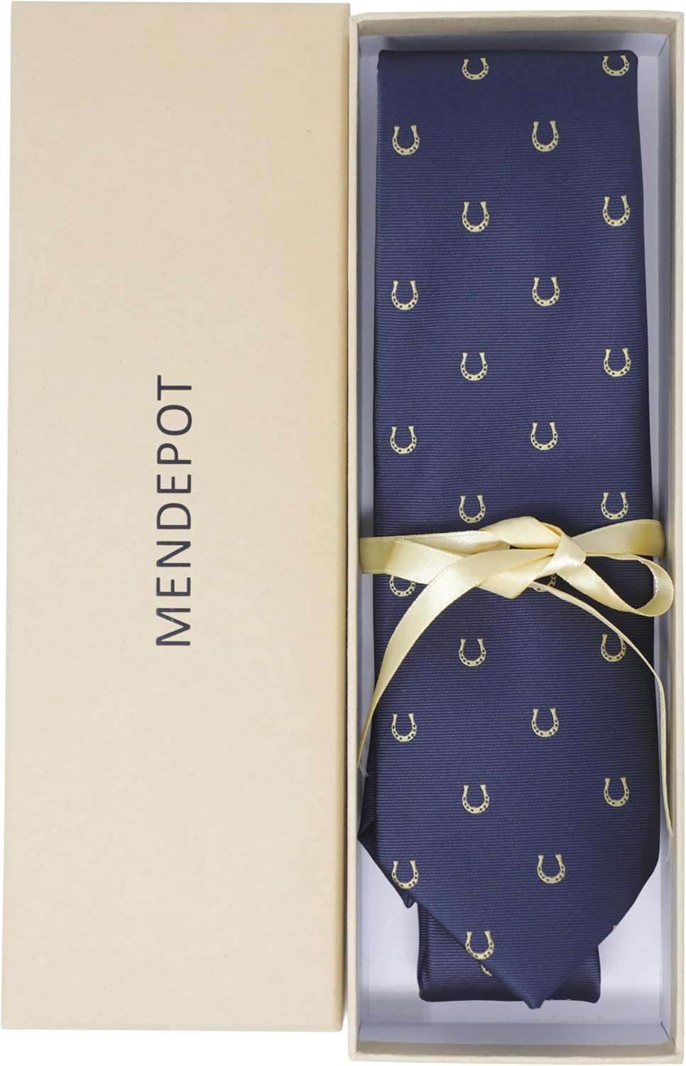 Gold Color Horseshoe Pattern Necktie Fancy Lucky Horseshoe Navy Neck Tie