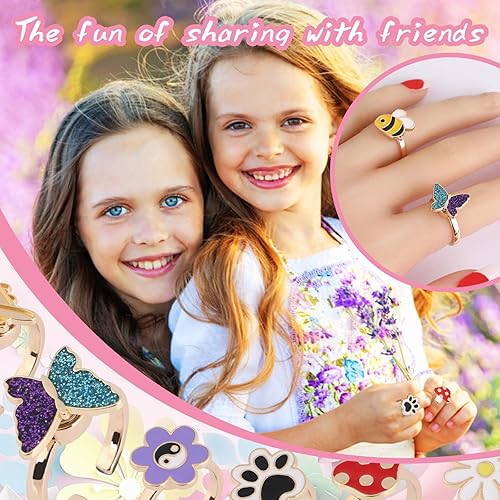 Miniatura 6 de MJartoria Juego de 7 anillos giratorios para ansiedad, concha, mariposa, unicornio, flor, acero inoxidable, anillos giratorios para el estado de