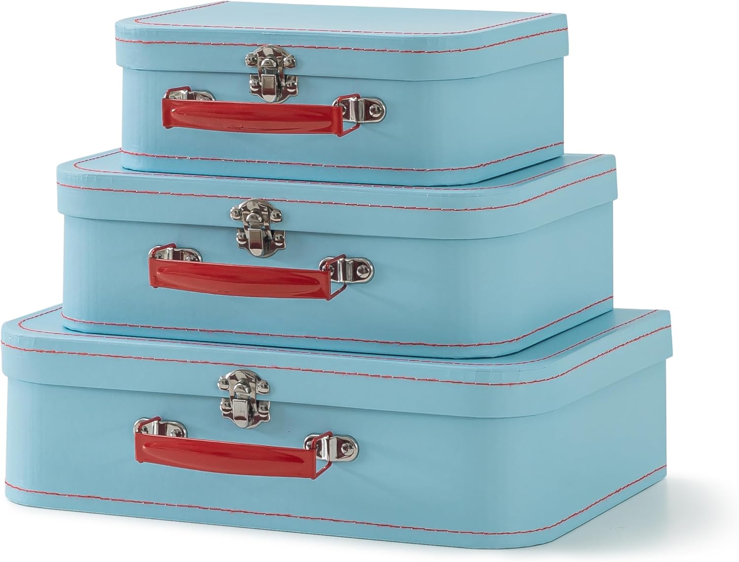 SLPR Paperboard Suitcases Set of 3, Light Blue - Vintage Cardboard Suitcase Decor, Nesting Luggage Decorative Mache Boxes with Hinged Lids and Brass Handles, Mini Suitcases for Centerpieces - Image 8