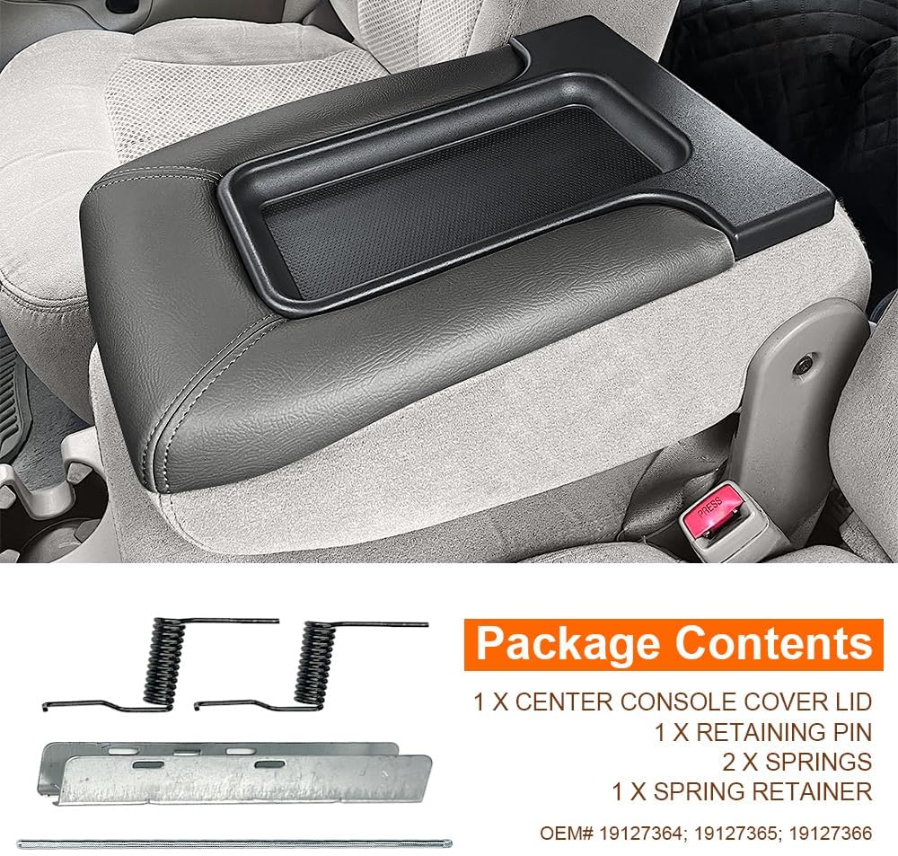 Carrep Center Console Lid, Car Interior Accessories Armrest Console Lid Replacement, OEM Style, Compatible with 1999-2007 Silverado Suburban Tahoe Sierra (924-835, Black)