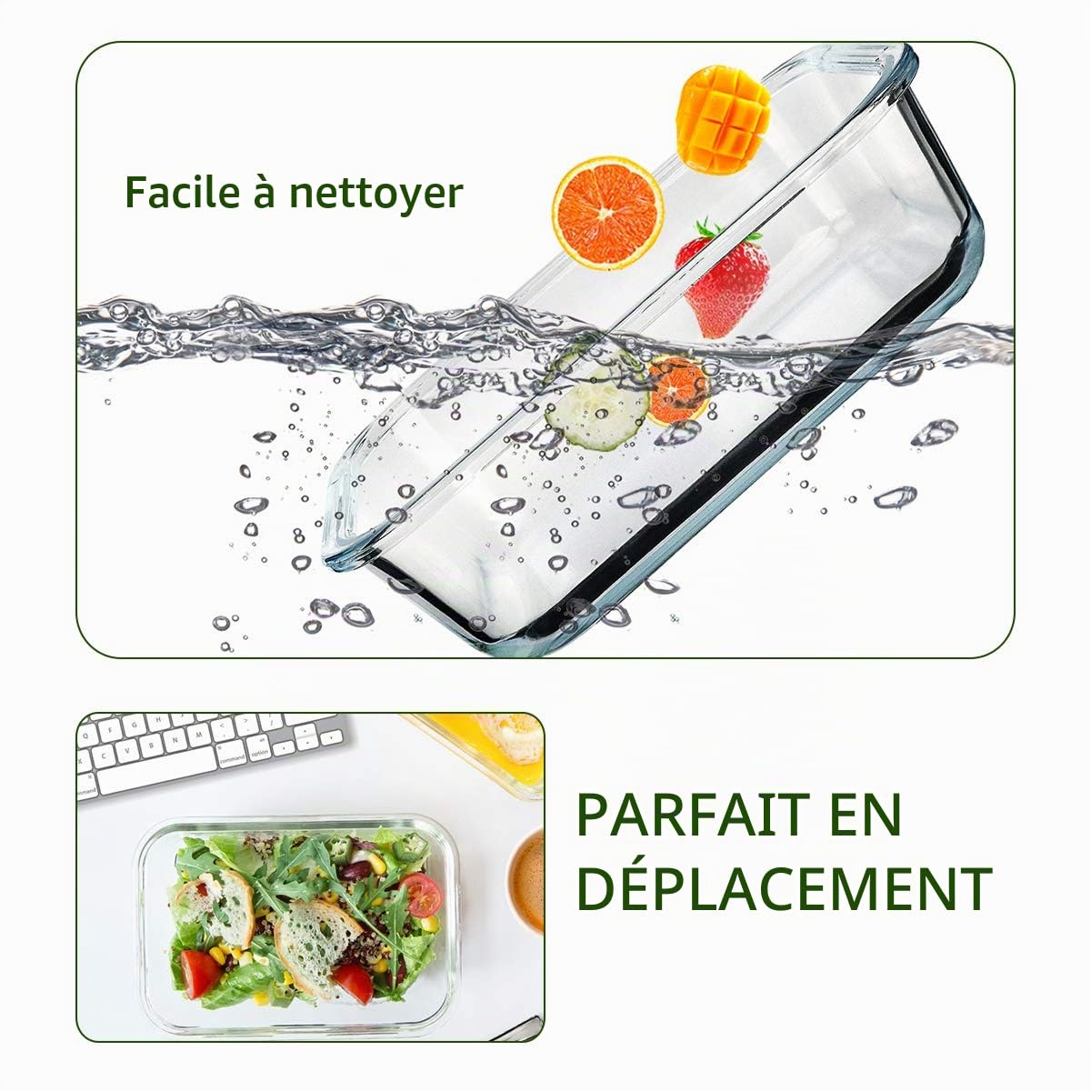 Lot de 8 boîtes de conservation en verre pour repas - Conteneurs en verre - Contenants hermétiques avec couvercles - Sans BPA - Passe au micro-ondes, au four, au congélateur et au lave-vaisselle.