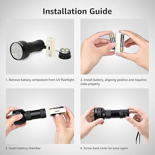 Miniatura 8 de Lepro Luz negra de mano con 51 LED, linterna UV, luz negra, detector de 395 nm para orina de mascotas, manchas, chinches y escorpiones, batería no