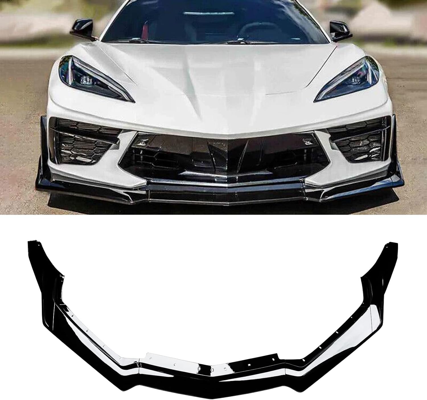 NINTE Front Lip for 2020-2025 Chevrolet Corvette C8 Z51 Stingray 7PCs ZR1 Style Gloss Black ABS Front Bumper Splitter with Side Extension Winglets Pair 2021 2022 2023 2024