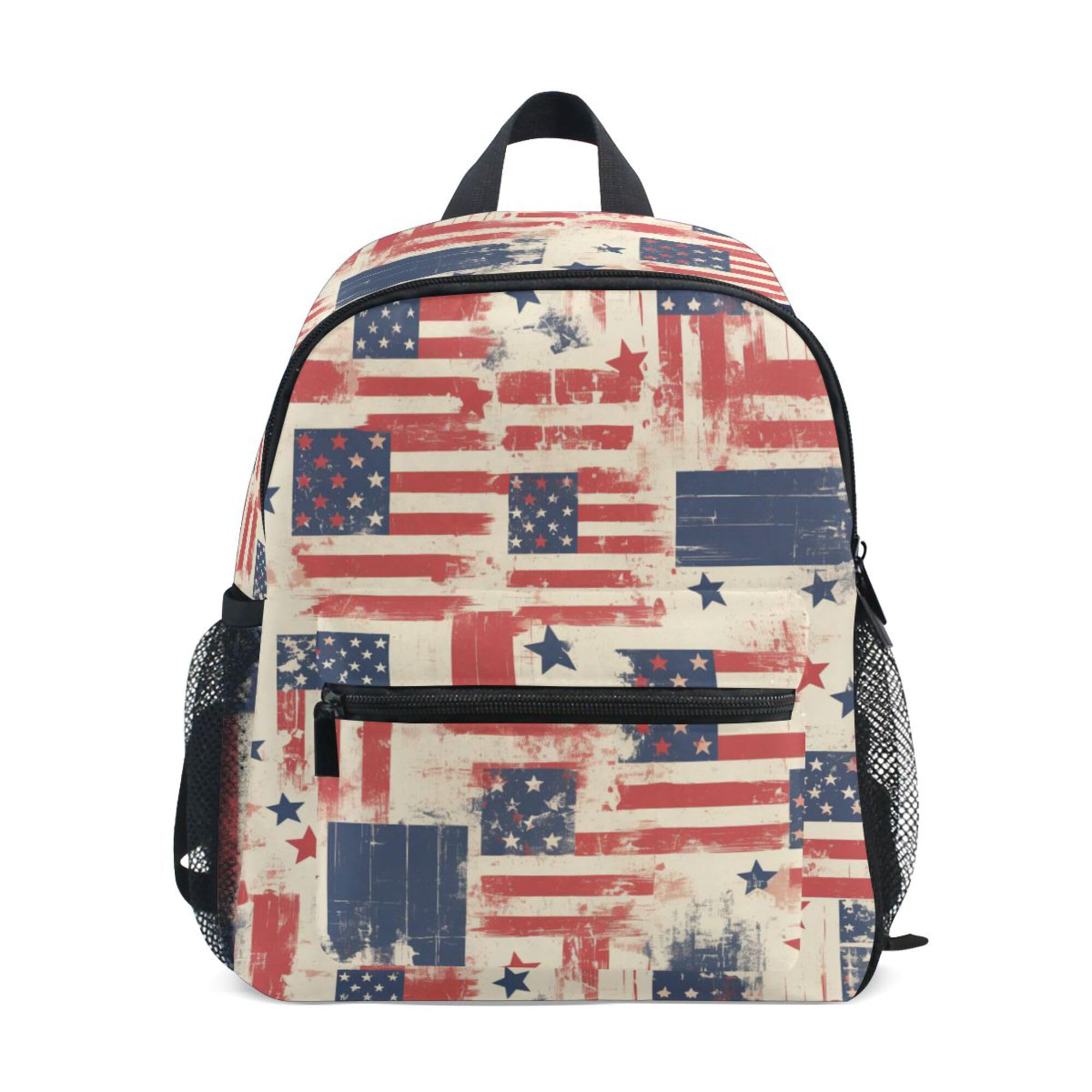 JUNZAN American Flag Stars Patriotic Mini Backpack for Boys Girls Toddler Kid Preschool Bookbag Student Bag Travel Daypack