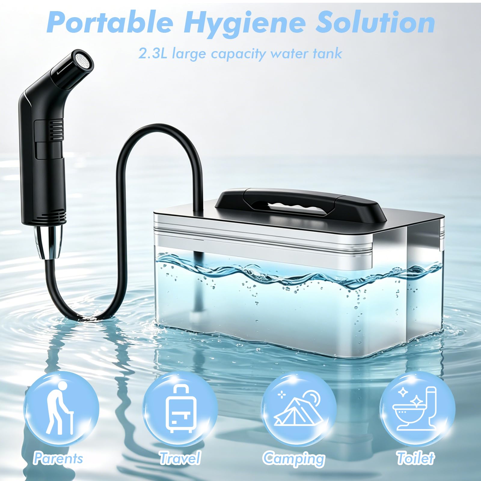 Bidet portatile, 2,3 l, bidet elettrico da viaggio, spruzzatore per bidet | Bidet elettrico da viaggio per toilette all'aperto, campeggio, bagno, escursioni all'aperto, bottiglia perineale per donne