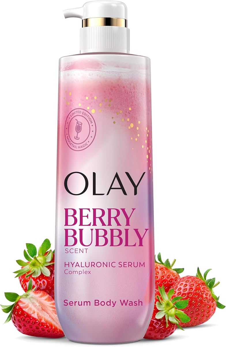 Gel de baño para mujeres, intensamente hidratante, complejo de suero de ácido pro-hialurónico, renueva la humedad, tecnología de láminas de vitamina B3, para todo tipo de piel, aroma a bayas y burbujas, 20 fl oz