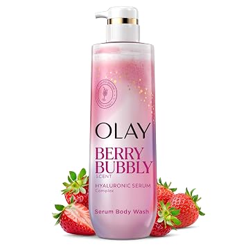 Olay Body Wash for Women, Intensely Hydrating, Pro-Hyaluronic Acid Serum Complex, Renews Moisture, Vitamin B3 Lameller Technology, For All Skin Types, Berry Bubbly Scent, 20 fl oz