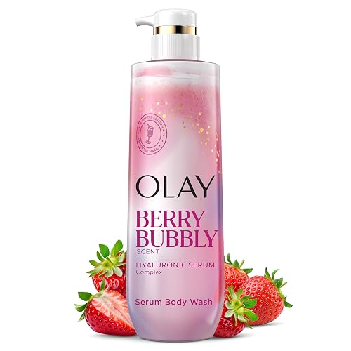 Olay Body Wash for Women, Intensely Hydrating, Pro-Hyaluronic Acid Serum Complex, Renews Moisture, Vitamin B3 Lameller Technology, For All Skin Types, Berry Bubbly Scent, 20 fl oz