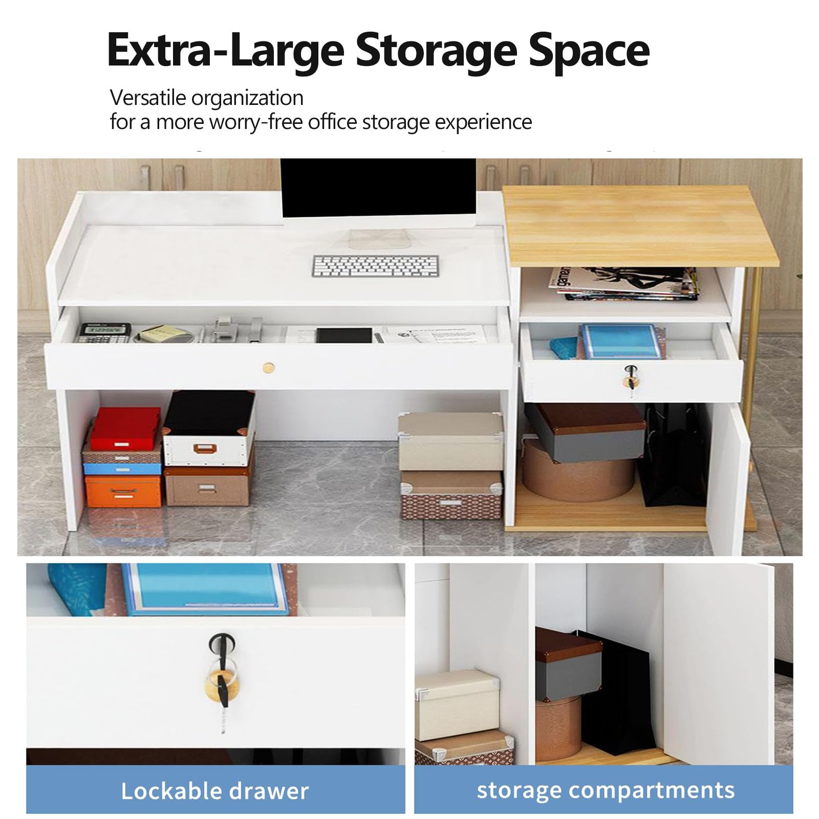 Empfangstresen für Büros Multifunktionaler,Rezeption Büromöbel,mit Schubladen und Großzügigem Stauraum,für Convenience-Stores,Firmenhallen Hotelrezeptionen(Size:140cm,Color:a)
