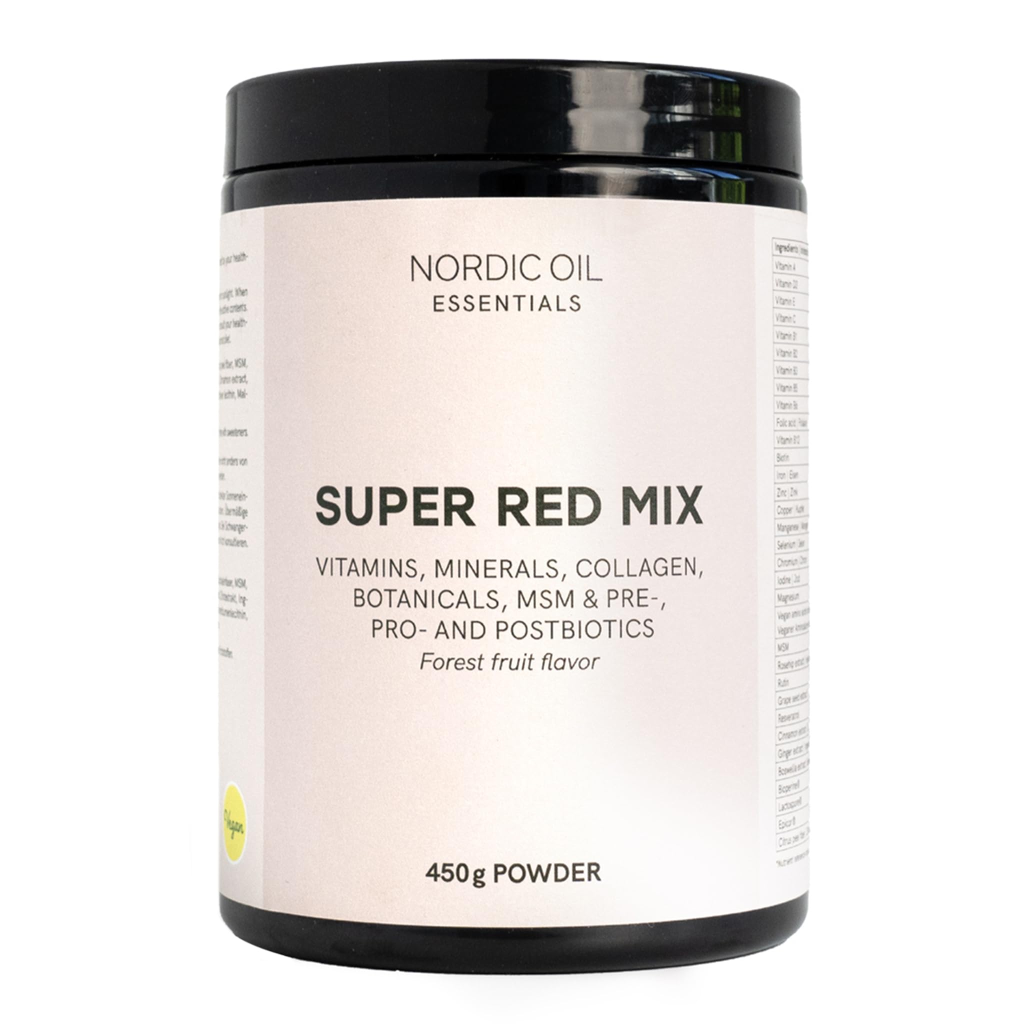 Superfood Pulver | Super Red Mix | Mit 33 essentiellen Nährstoffen zur Supplement-Ersetzung | Vitamin C, Zink, Resveratrol & Probiotika | Rote Vitalstoff-Mischung | 30 vegane Portionen | Nordic oil