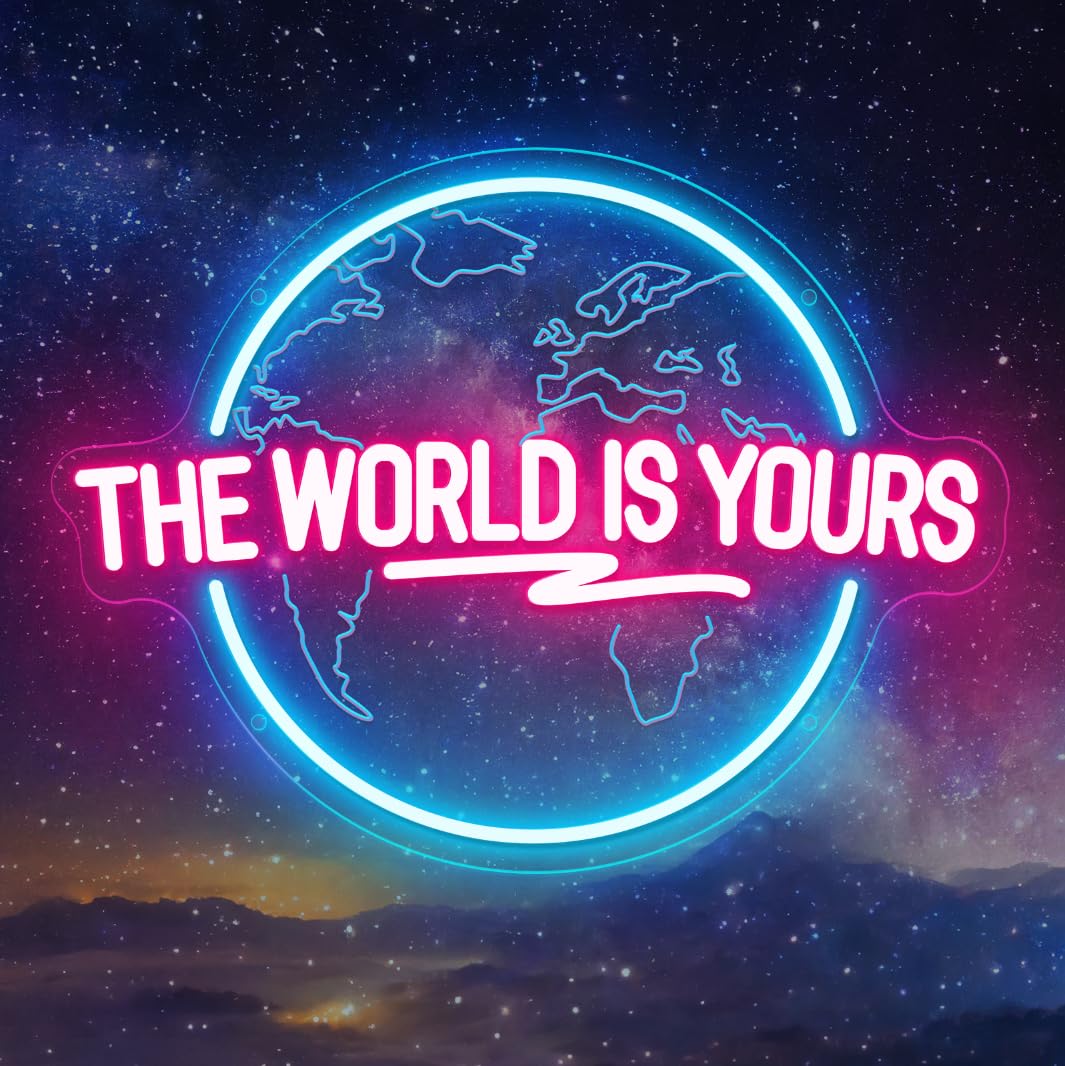 Brochao The World Is Yours LED Neon Sign Ice Blue and Pink