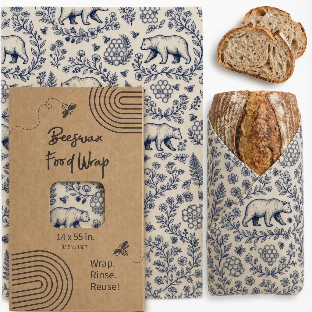 Reusable Beeswax Wraps for Food - 5 Sheets, 3 Large 2 Medium