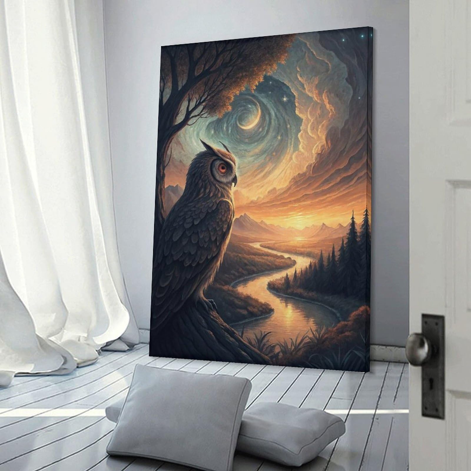 Junmoney Majestic Owl Overlooking A Serene Landscape Decorative Canvas Print 12x18inch(30x45cm), for Flats, Guest Rooms Or Compact Rooms, Home Artwork for Modern Interiors