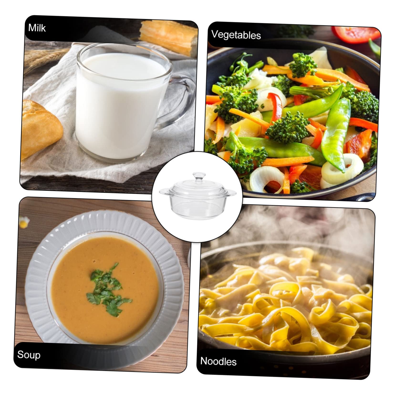 Toyvian Olla de Vidrio Templado con Tapa y Doble Asa Resistente al Calor para Guisos Caseros y Cocina Horno y Microondas