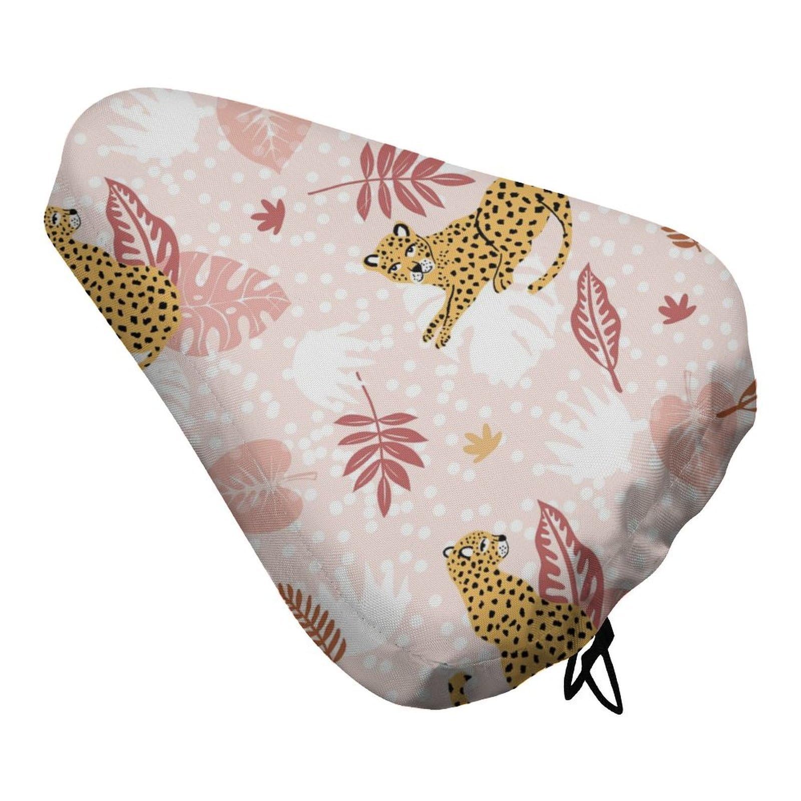 Treer Bike Seat Cover Waterproof, Outdoor Bicycle Saddle Rain Dust Cover with Elastic, Water Resistant Bicycle Seat Protector Shield Non-Slip for Journey and Travel (Leopard print,27x37cm)