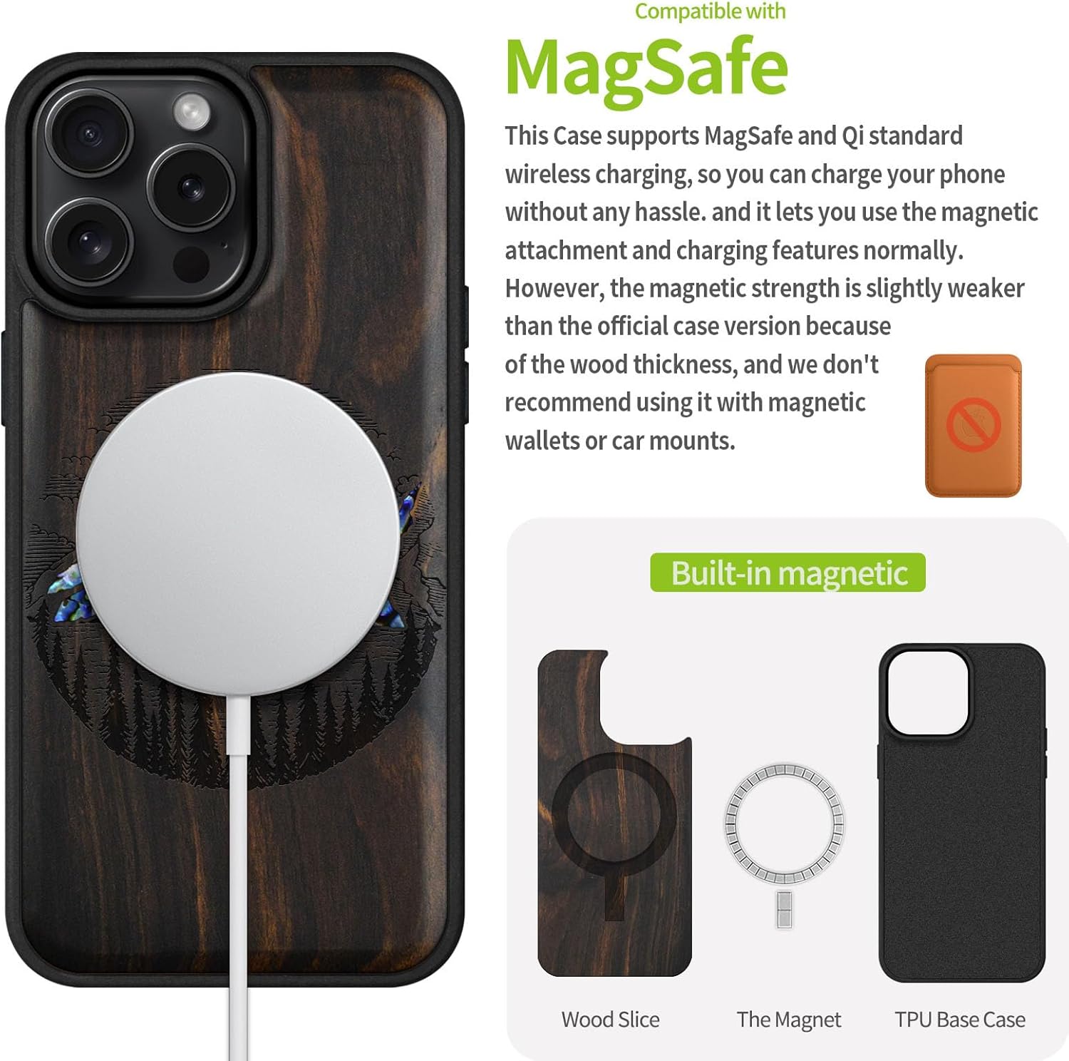Carveit Magnetic Case for iPhone 16 Pro Max Case, Wood Artisan Engraved & Handmade Shell Inlaid, TPU Shockproof Cover, Compatible with MagSafe Wireless Chargers (Landscape Painting) Blackwood