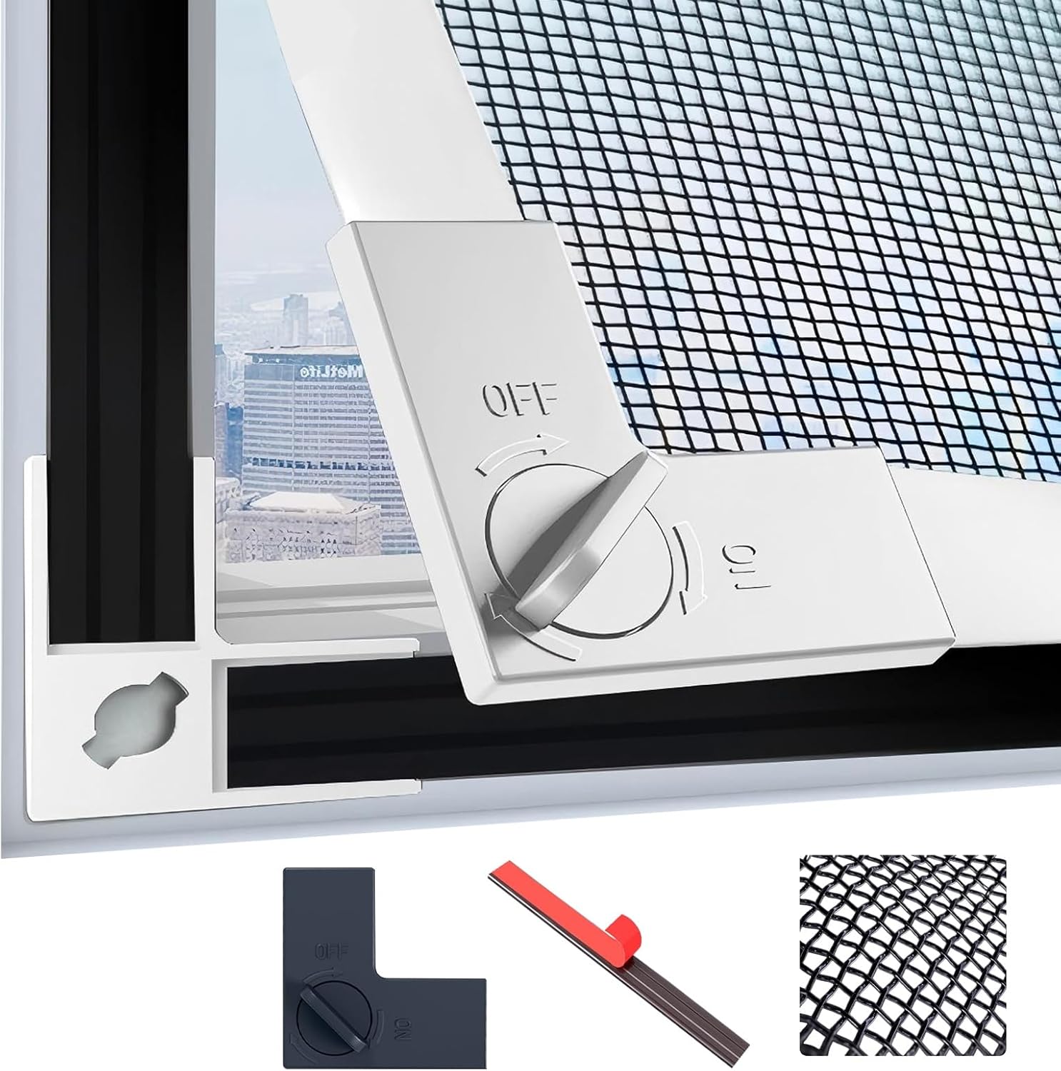 47x63" Window Screen, Adjustable DIY Fly Screen Mesh Trimmable for Frames Up to 45x61", Full Frame Wide Magnetic Strip with 4 Locking Clips(White Frame Gray Mesh,47"x63")