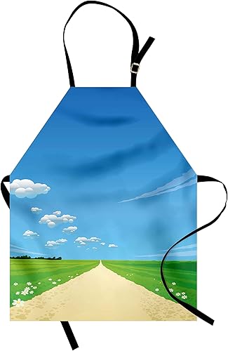 Ambesonne - Delantal con diseño de caminos y nubes de cielo soleado, diseño de margaritas, unisex, con cuello ajustable, para cocinar, hornear,