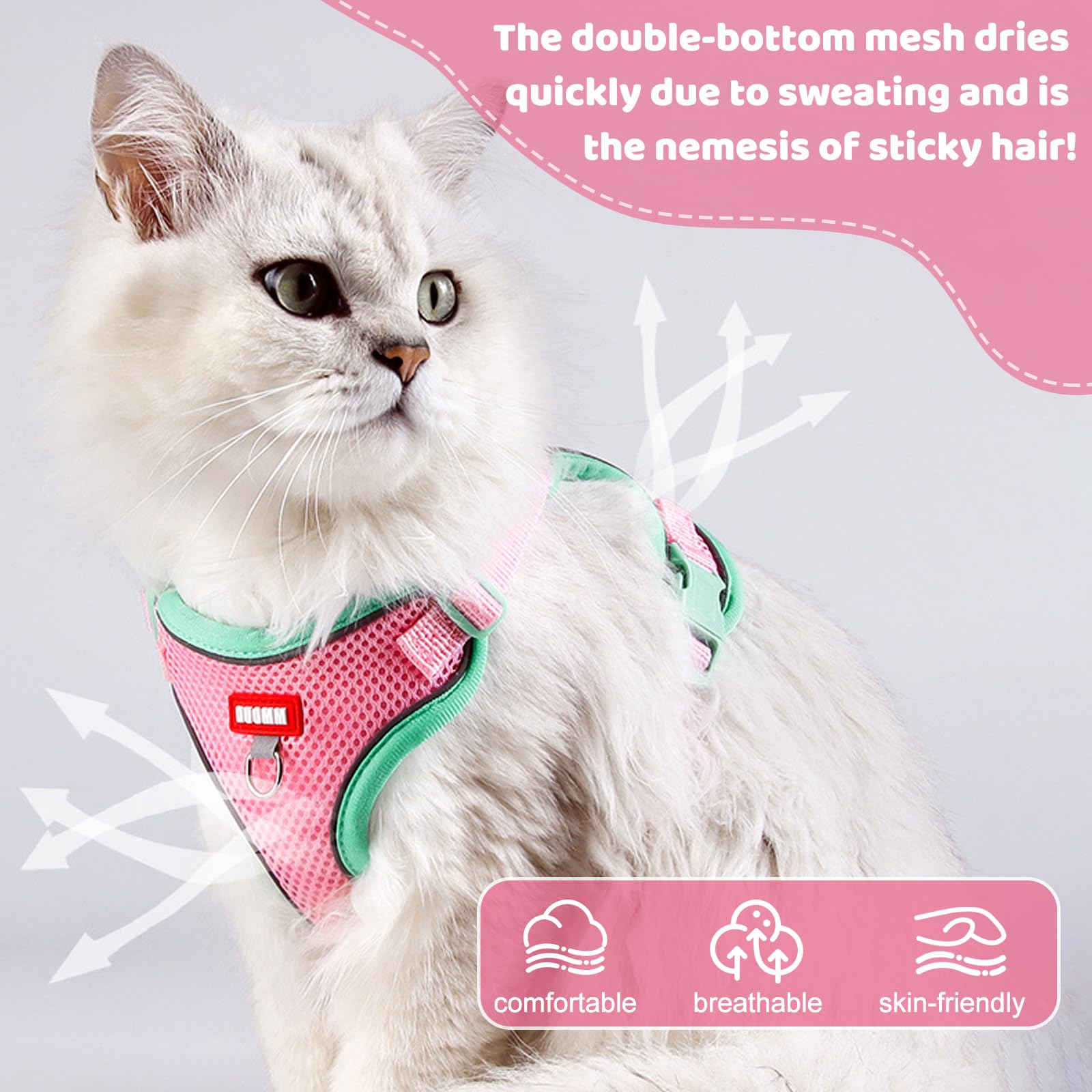 Harnais Chat avec Rétractables Laisse pour Chat, Reglable Harnais Chaton, et 3m Laisse Chat Rétractables, pour Chat Petit Chien Rose
