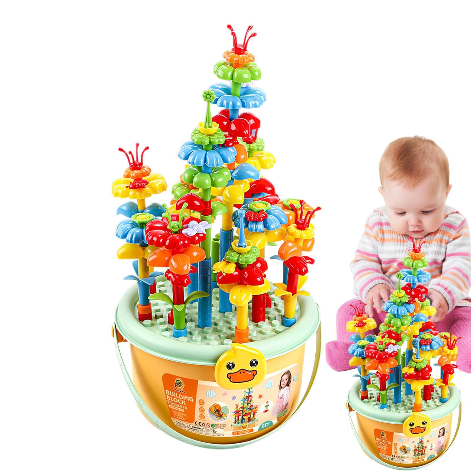 Juego De Juguetes De Bloques De Flores | Juguetes De Construcción Para Jardines De Flores | Juguetes Educativos Para La Construcción De Flores, Juguetes De Construcción De Flores De 3 A 6 Años, 9.65x9