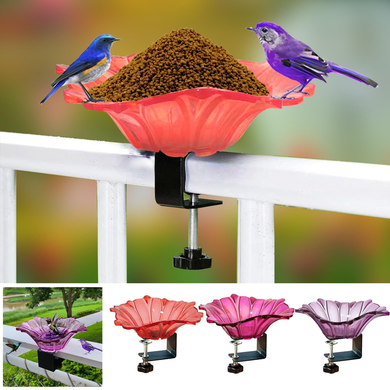 3 PCS Abreuvoir Oiseaux, Bain d'oiseaux,Abreuvoir pour Oiseaux Balcon,Décoration en Fonte pour Le Jardin,Baignoire À Oiseaux